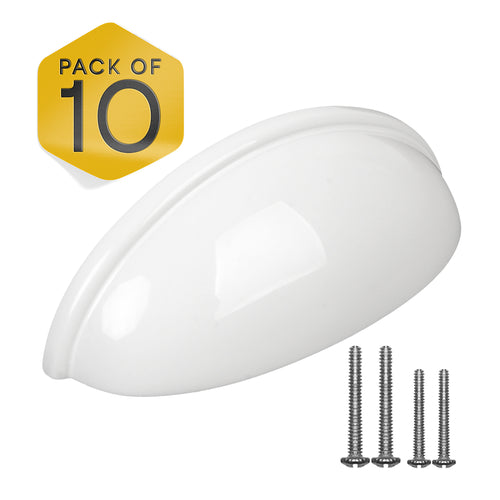 White Half Moon Cup Drawer Pulls - 3 Inch