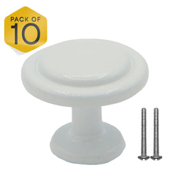 White Single Hole Knob Round