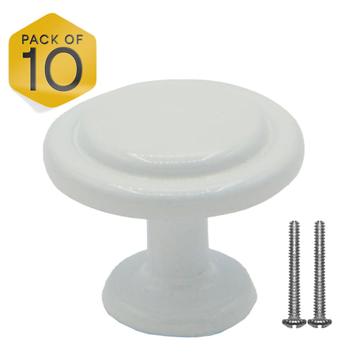 White Single Hole Knob Round