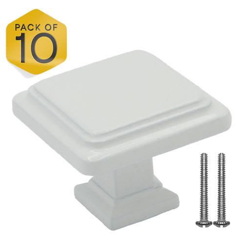 White Single Knob Square Handles